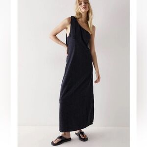 Warehouse one shoulder tie miss black chambray maxi dress size 10